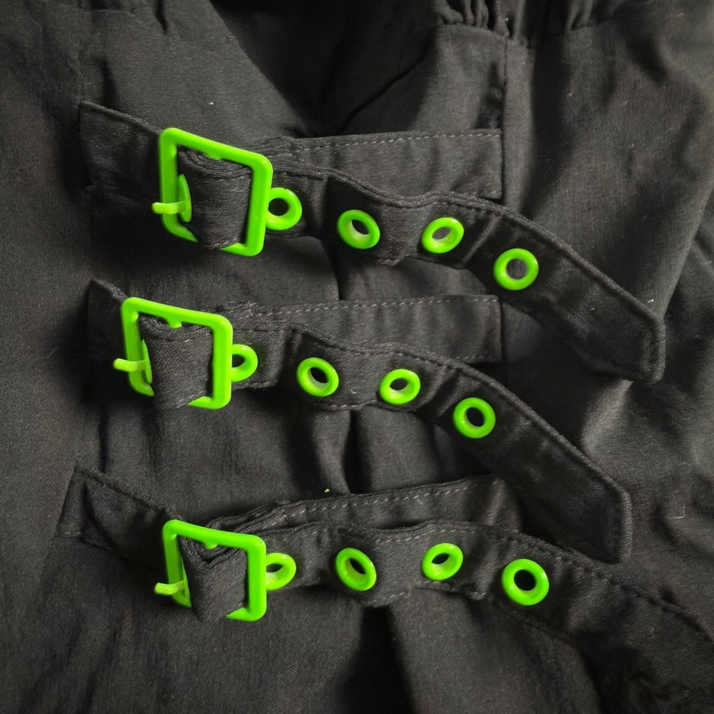 Dolls Kill The Grave Girls Sold Out Black Neon Green Studded Goth Mini Dress L - Picture 8 of 9
